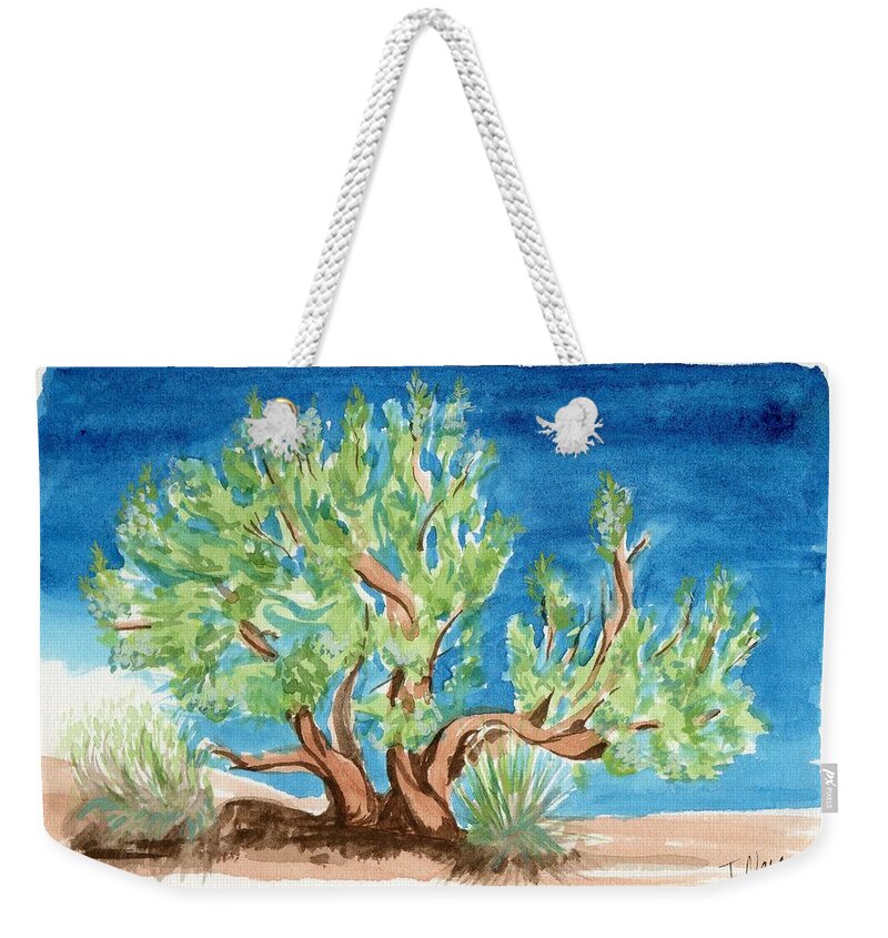 Juniper Tree Weekender Tote Bag featuring the painting Juniper with Berries by Tammy Nara