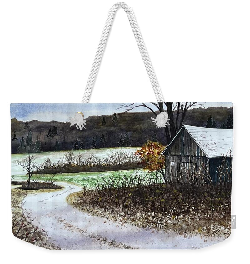 Shed Weekender Tote Bag featuring the painting Just a Dusting by Joseph Burger