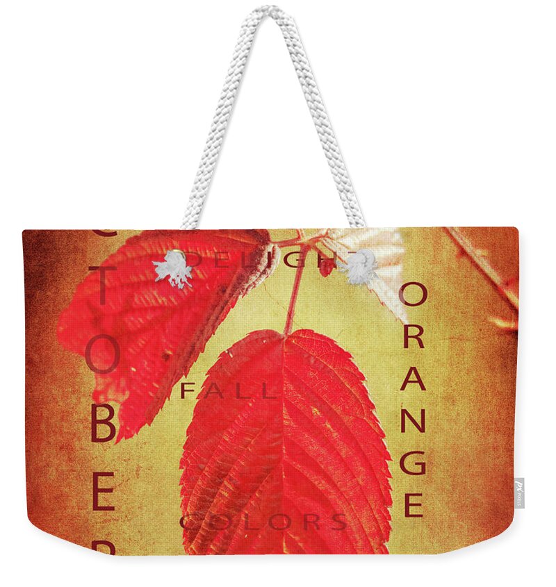 Just Autumn Leaves Typography Weekender Tote Bag featuring the mixed media Just Autumn Leaves Typography by Dan Sproul