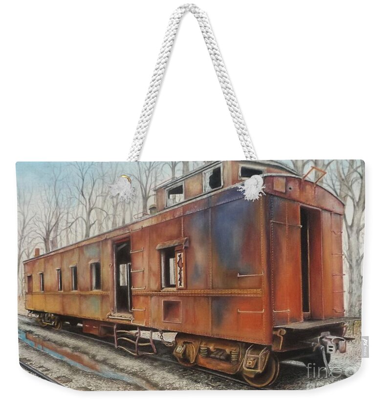 Caboose Weekender Tote Bag featuring the drawing Just Needs Buffing by David Neace