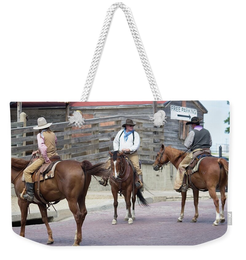 Cowboys Weekender Tote Bag featuring the photograph Just We Three Cowboys by Roberta Byram
