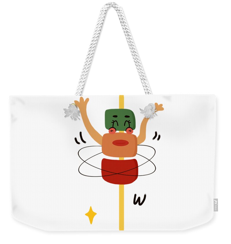 Digital，festival Weekender Tote Bag featuring the drawing Kabob likes to play hula hoop by Min Fen Zhu