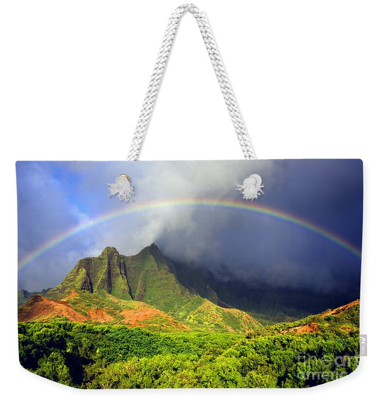 Hawaii Weekender Tote Bag featuring the photograph Kalalau Valley Rainbow by Kevin Smith