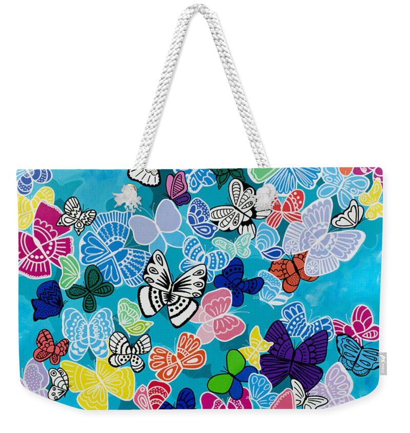 Butterflies Weekender Tote Bag featuring the painting Kaleidoscope by Beth Ann Scott