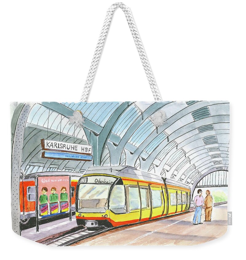 Travel Weekender Tote Bag featuring the painting Karlsruhe Hauptbahnhof by Tracy Hutchinson