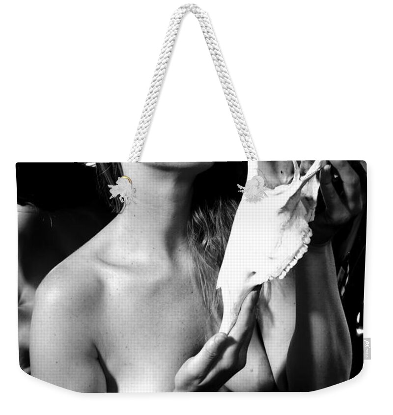Nude Female Skull Weekender Tote Bag featuring the photograph Kbbt0716 by Henry Butz