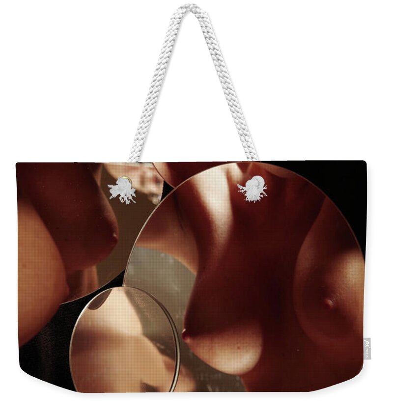 Nude Female Reflections Mirror Weekender Tote Bag featuring the photograph Kebu1019 by Henry Butz