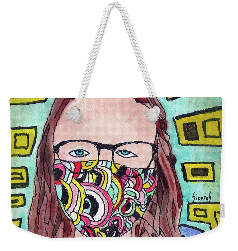 Mask Weekender Tote Bag featuring the painting Keep Your Distance by Sam Sidders