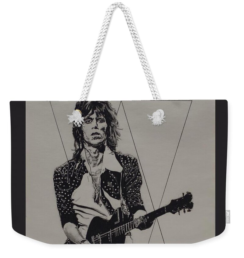 Charcoal Pencil Drawing Weekender Tote Bag featuring the drawing Keith Richards - Happy by Sean Connolly