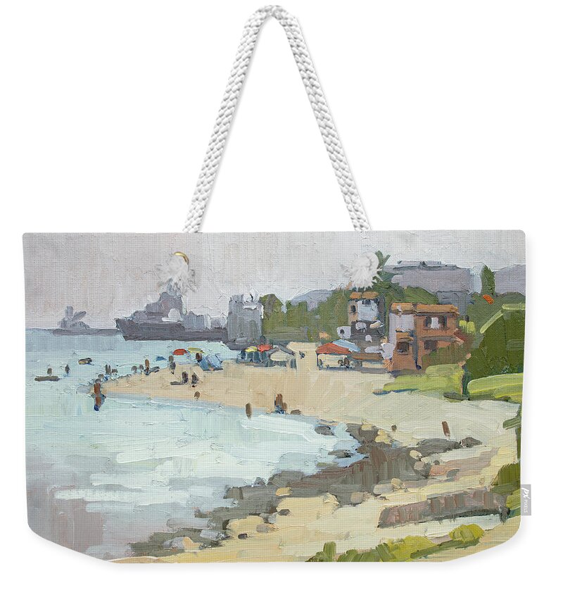 Kellogg Beach Weekender Tote Bag featuring the painting Kellogg Beach - Point Loma, San Diego, California by Paul Strahm