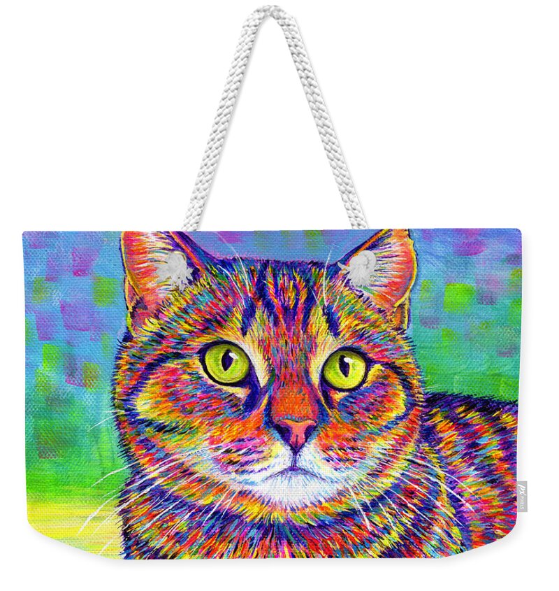 Brown Tabby Cat Weekender Tote Bag featuring the painting Kevin the Colorful Brown Tabby Cat by Rebecca Wang