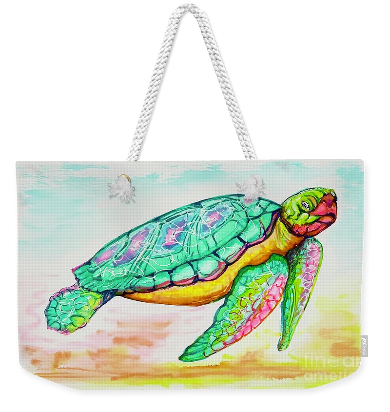 Key West Weekender Tote Bag featuring the painting Key West Turtle 2 2021 by Shelly Tschupp