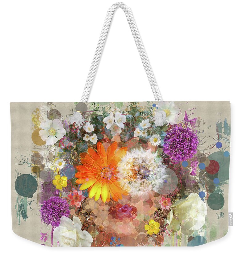 Rose Weekender Tote Bag featuring the mixed media Khloris - Spring Goddess by BFA Prints