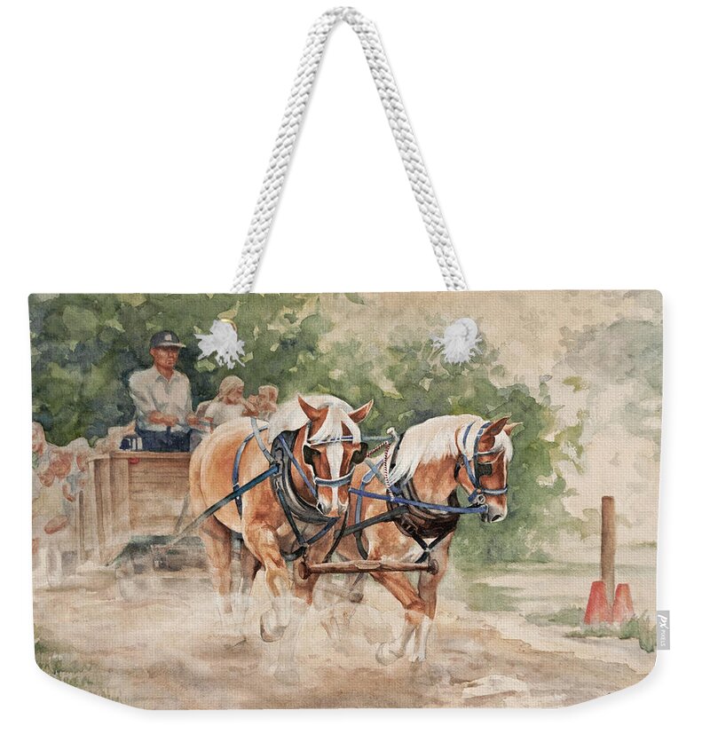 Horses Weekender Tote Bag featuring the painting Kickin' Up Dust by Heidi E Nelson