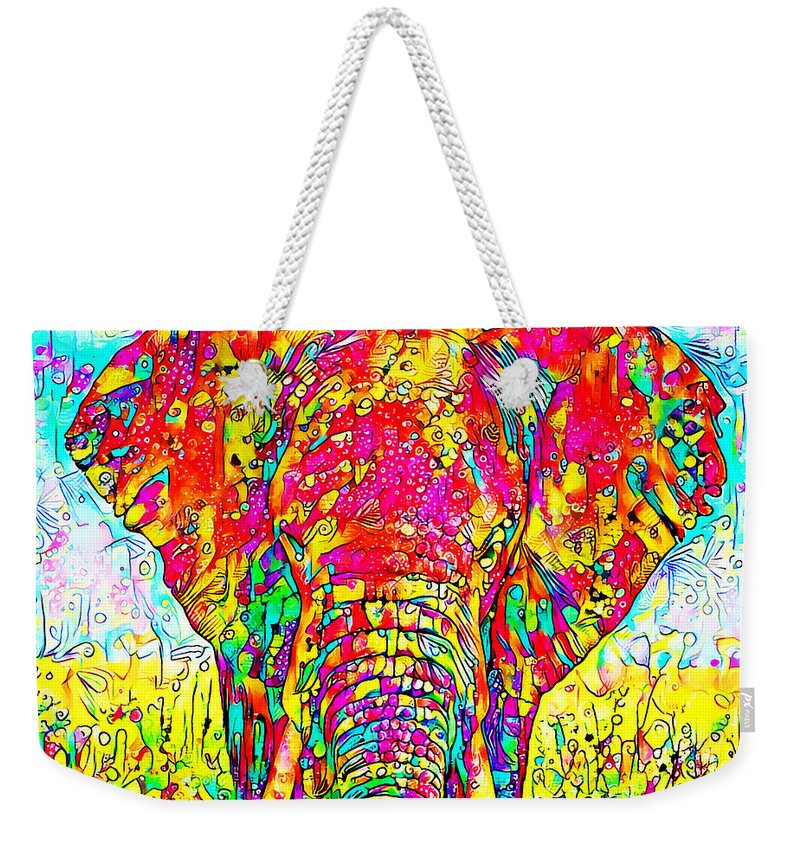 Wingsdomain Weekender Tote Bag featuring the photograph King of Elephants in Contemporary Vibrant Happy Color Motif 20200512 by Wingsdomain Art and Photography