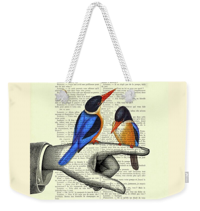 Kingfisher Weekender Tote Bag featuring the mixed media Kingfisher couple by Madame Memento