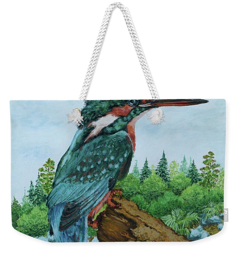  Weekender Tote Bag featuring the painting Kingfisher by Jyotika Shroff