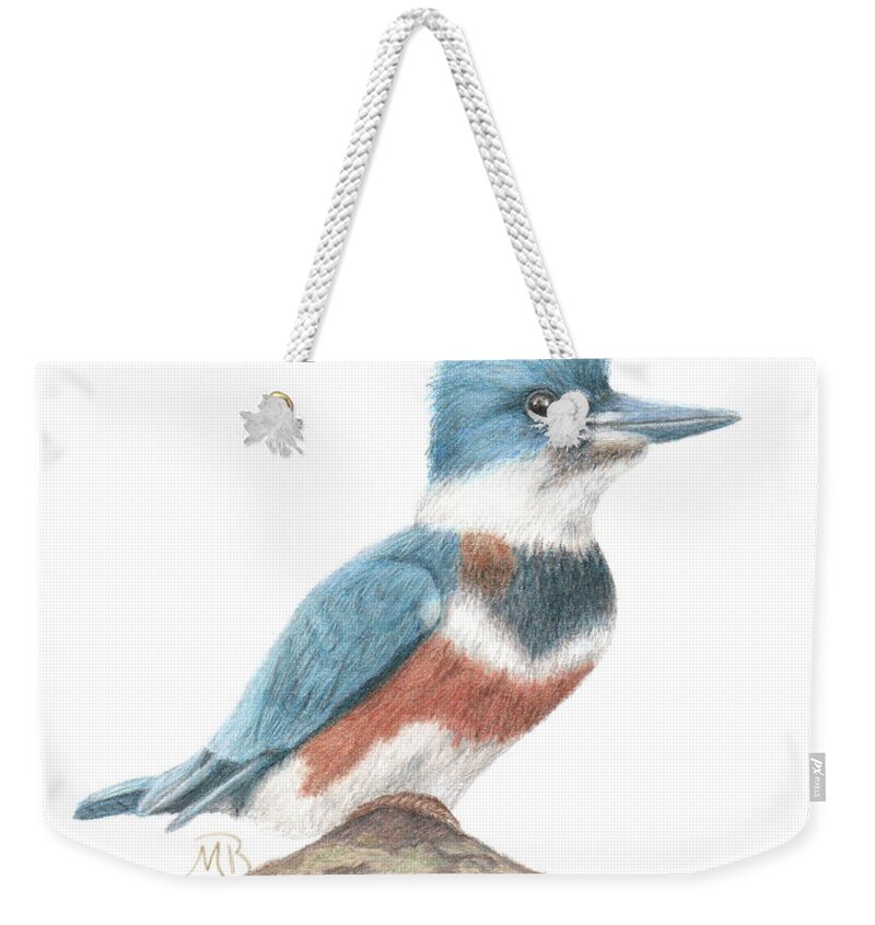 Bird Art Weekender Tote Bag featuring the painting Kingfisher by Monica Burnette