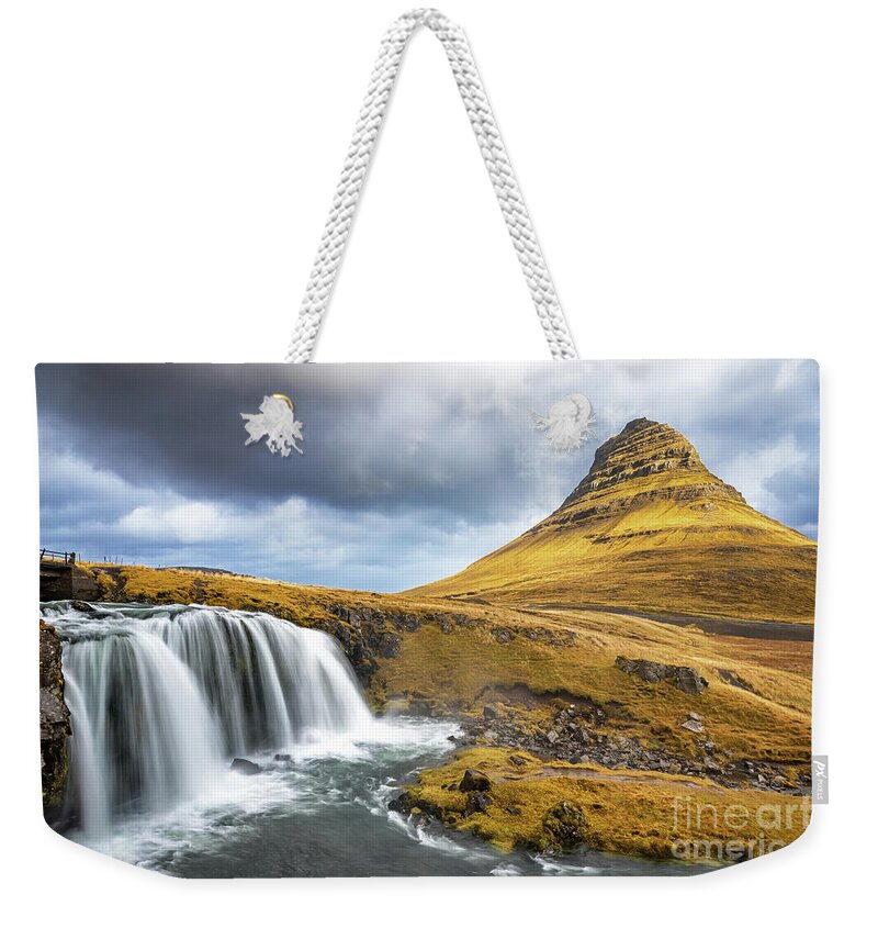 Keywords: Snaefellsnes Weekender Tote Bag featuring the photograph Kirkjufell mountain and Kirkjufellfoss waterfall in autumn by Jane Rix