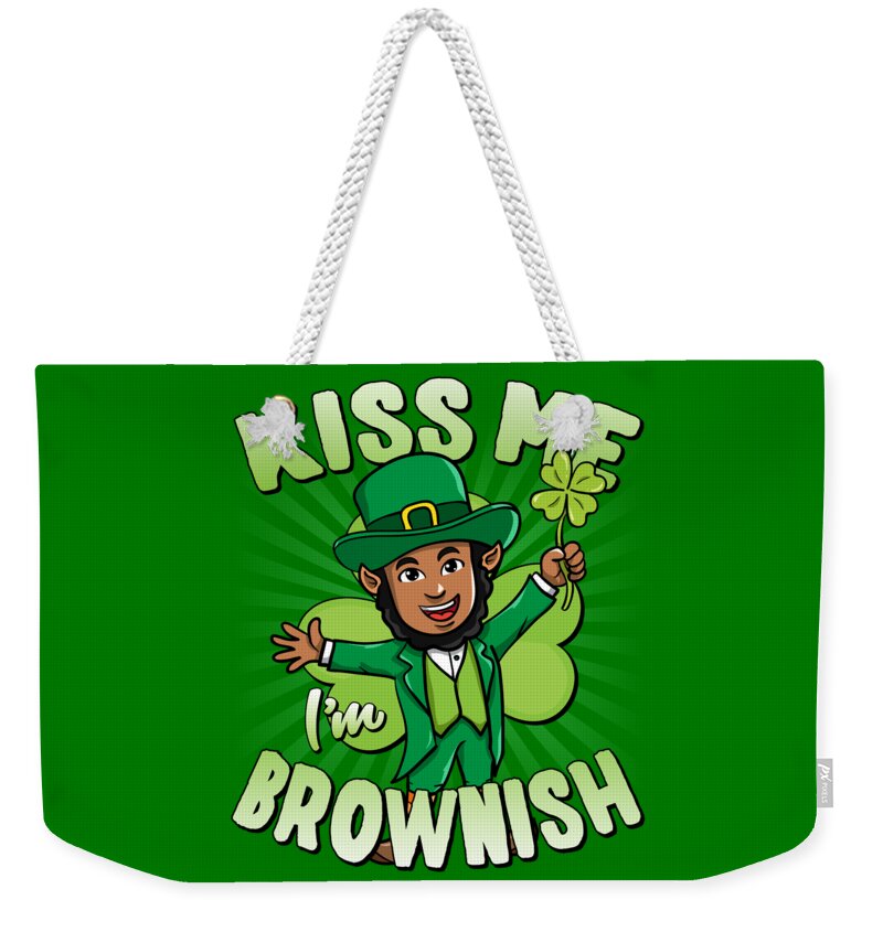 Cool Weekender Tote Bag featuring the digital art Kiss Me Im Brownish Black Leprechaun St Patricks Day by Flippin Sweet Gear