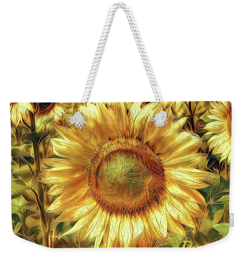 Sunflower Weekender Tote Bag featuring the digital art Kissed by the Sun by Dave Lee