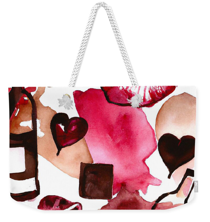 Kisses Weekender Tote Bag featuring the painting Kisses And Wine by Lisa Kaiser