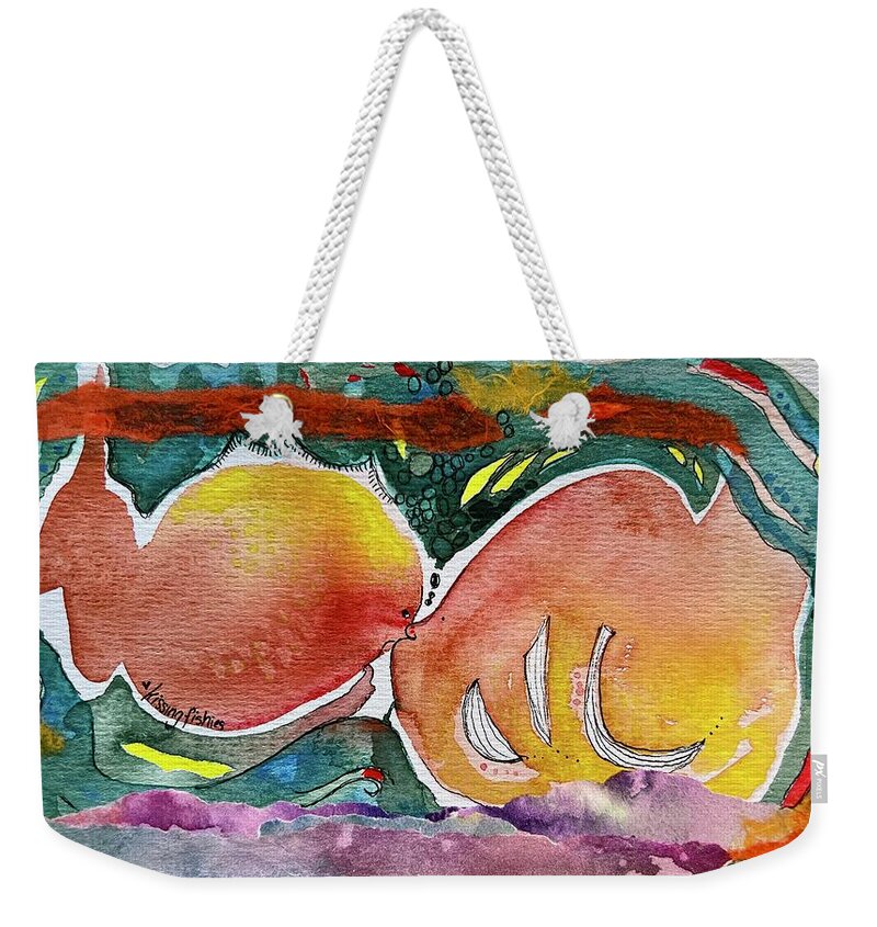  Weekender Tote Bag featuring the painting Kissy Fishy by Theresa Marie Johnson