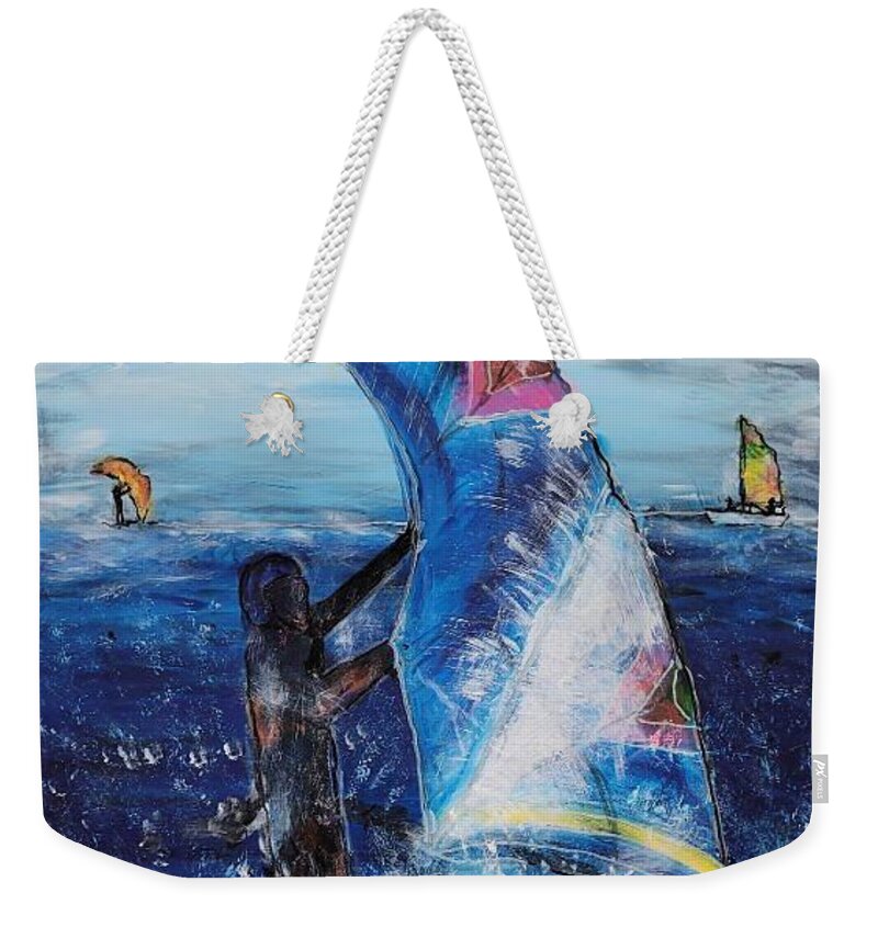  Weekender Tote Bag featuring the painting Kiteboarder Vero Beach by Mark SanSouci