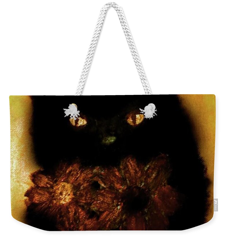 Kitten. Flowerd Weekender Tote Bag featuring the painting KittenFlower by Anna Adams