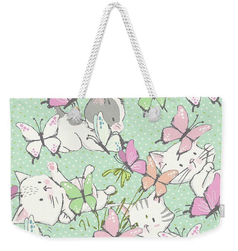 Kittens Weekender Tote Bag featuring the photograph Kittens and Butterflies by Pam Holdsworth
