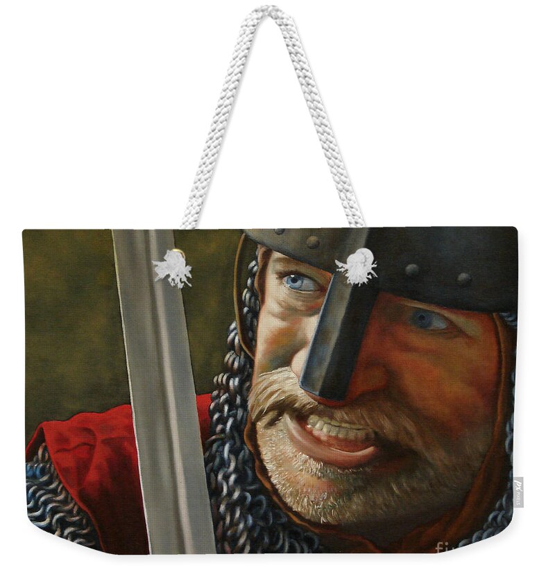 Knight Weekender Tote Bag featuring the painting Knight Defender by Ken Kvamme