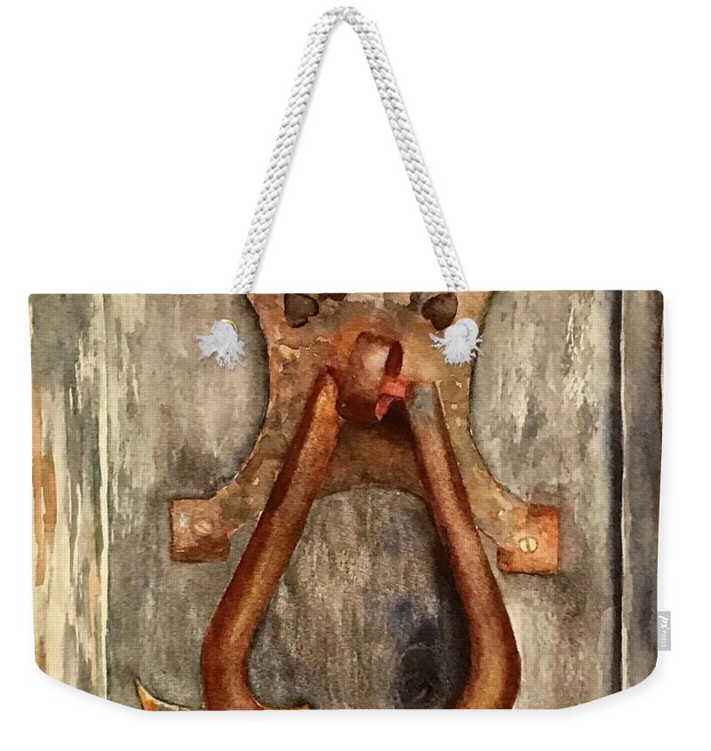 Rust Weekender Tote Bag featuring the painting Knock, Knock by Beth Fontenot