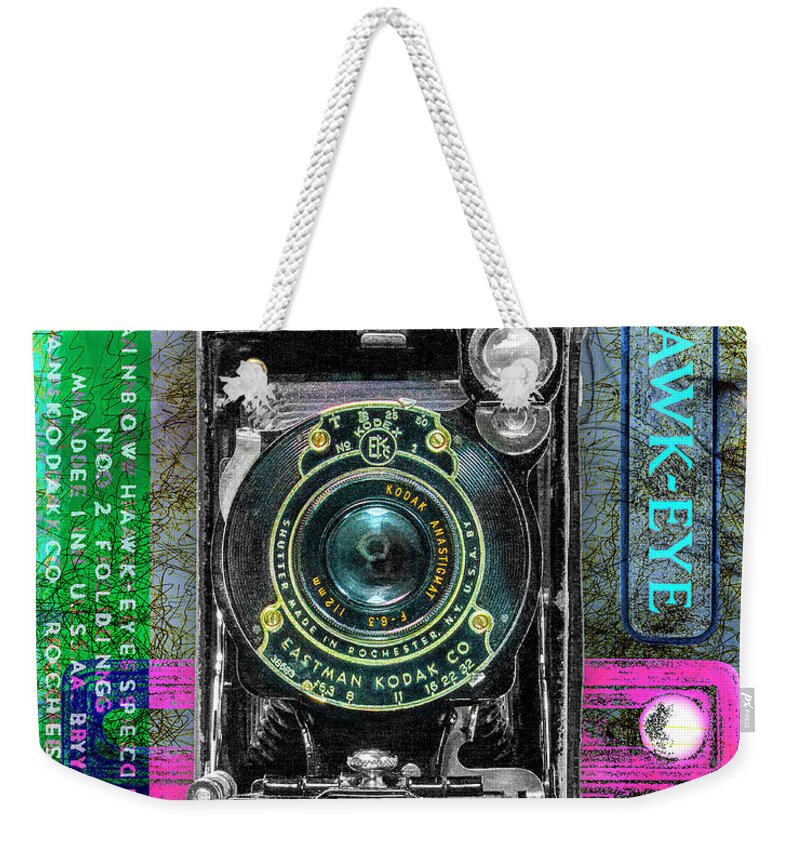 Kodak Weekender Tote Bag featuring the digital art Kodak No. 2 Rainbow Hawk-eye Special by Anthony Ellis