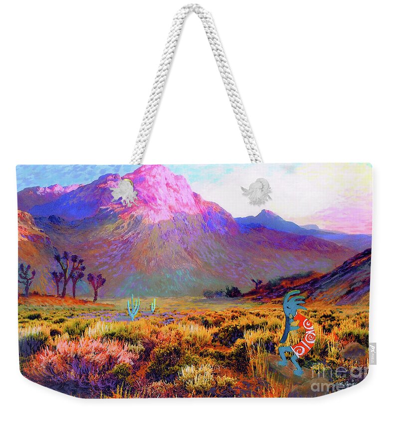 Spiritual Weekender Tote Bag featuring the painting Kokopelli Dawn by Jane Small