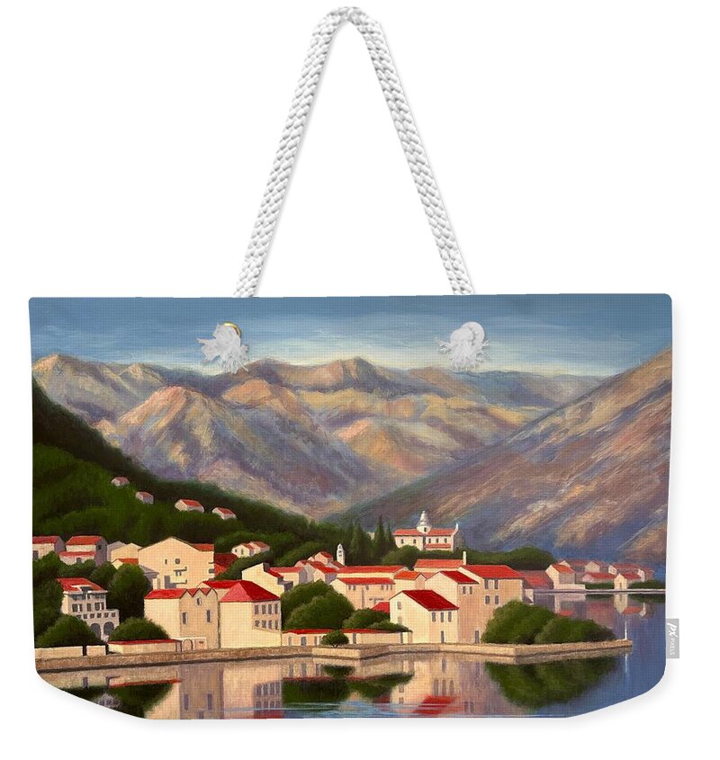 Kotor Montenegro Weekender Tote Bag featuring the painting Kotor Montenegro by Janet King