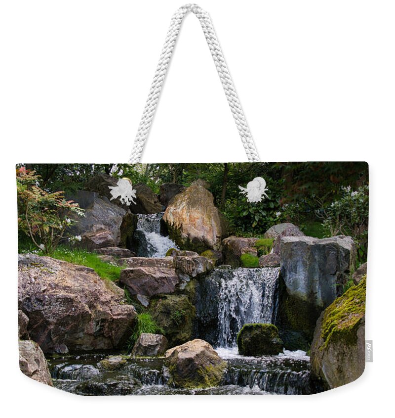 Kyoto Gardens Weekender Tote Bag featuring the photograph Kyoto Japanese Garden Water Fall in Holland Park by Raymond Hill