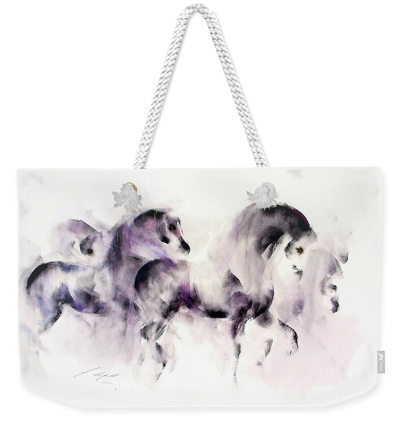 Equestrian Painting Weekender Tote Bag featuring the painting La Manada by Janette Lockett