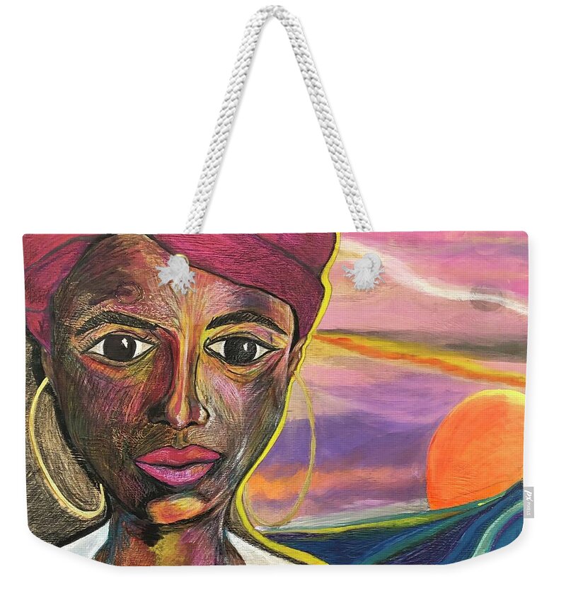 Sun Weekender Tote Bag featuring the painting La mujer del Sol by Che' La'Mora