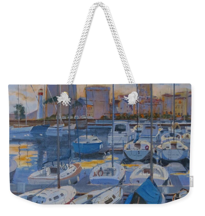 France Weekender Tote Bag featuring the painting La Rochelle Harbour Afternoon by David Gilmore
