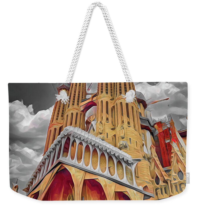 Barcelona Weekender Tote Bag featuring the photograph La Sagrada Famil Creative Series 2021 by Chuck Kuhn