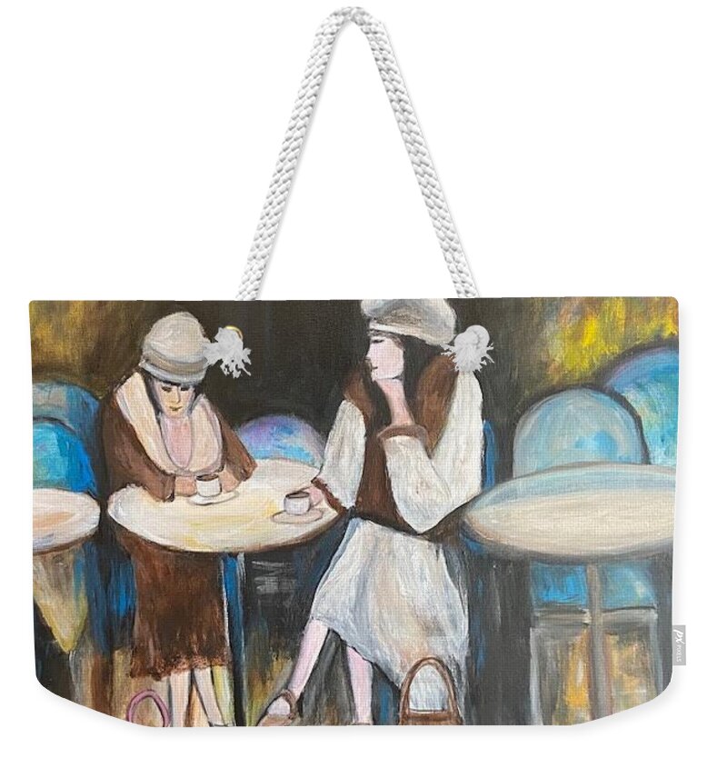 Ladies Weekender Tote Bag featuring the painting Ladies at Tea by Denice Palanuk Wilson