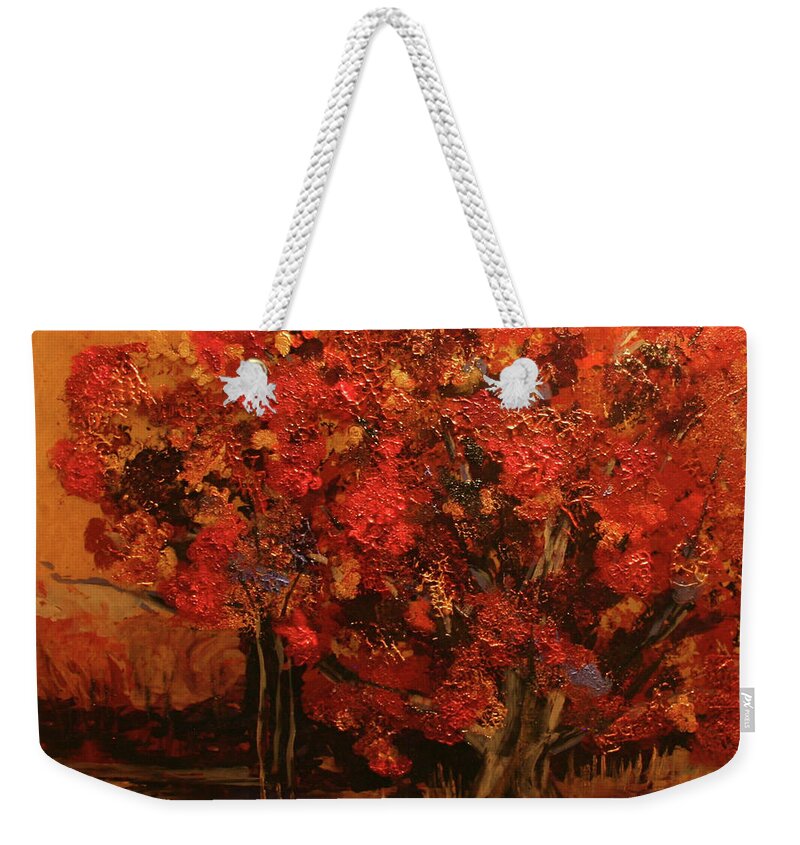Autumn Weekender Tote Bag featuring the painting Ladies in Red by Marilyn Quigley