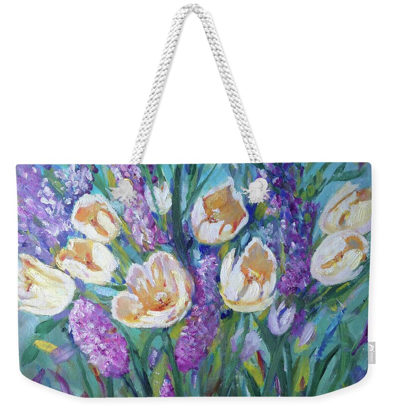 Tulips Weekender Tote Bag featuring the painting Ladies in White by Christiane Kingsley