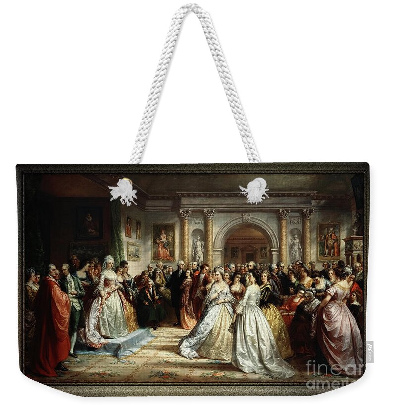 Lady Washington's Reception Day Weekender Tote Bag featuring the painting Lady Washington's Reception Day by Daniel Huntington Old Masters Fine Art Reproduction by Rolando Burbon