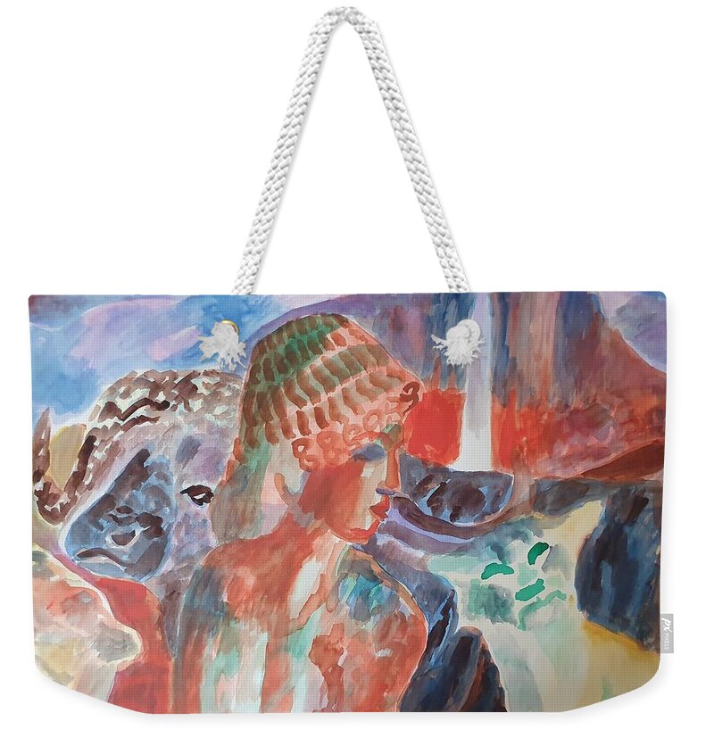 Classical Greek Sculpture Weekender Tote Bag featuring the painting Lady with Wildlife by Enrico Garff