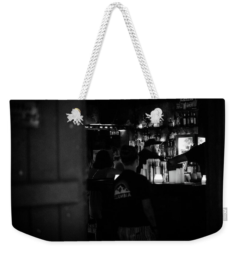 Greg Mimbs Weekender Tote Bag featuring the photograph Lafitte's Bar In Black and White by Greg and Chrystal Mimbs
