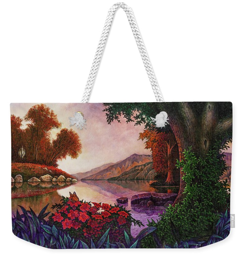 Lagoon Weekender Tote Bag featuring the painting Lagoon Morning by Michael Frank