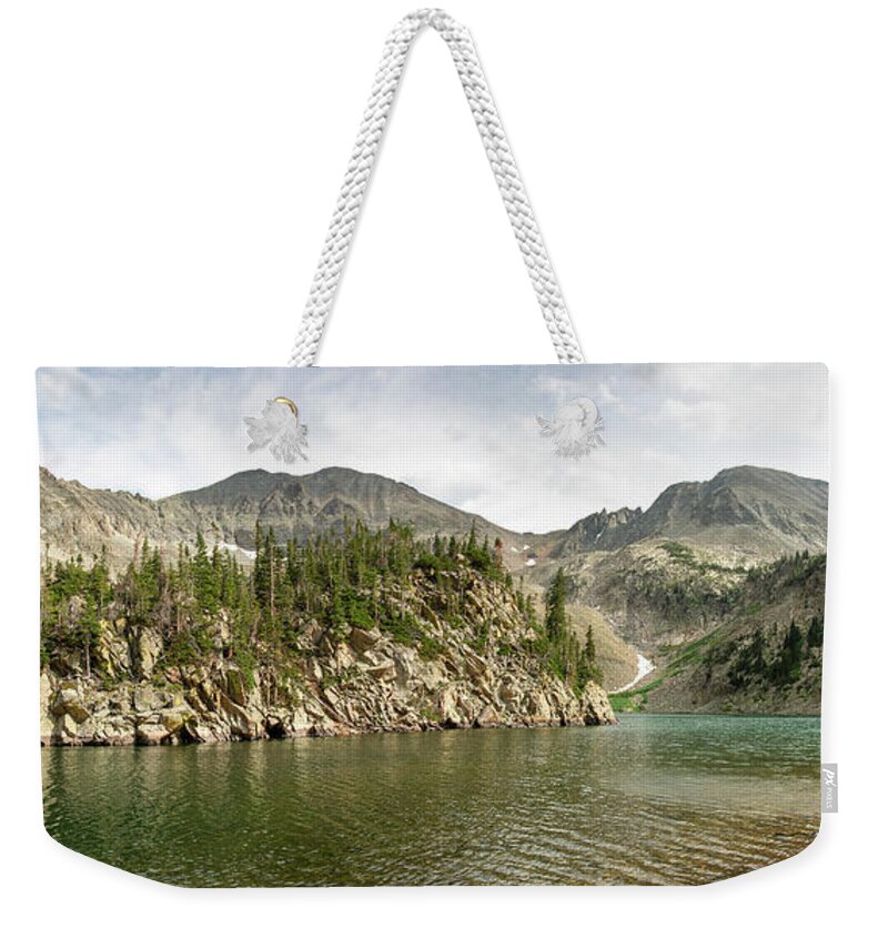 Lake Agnes Weekender Tote Bag featuring the photograph Lake Agnes Panorama by Aaron Spong