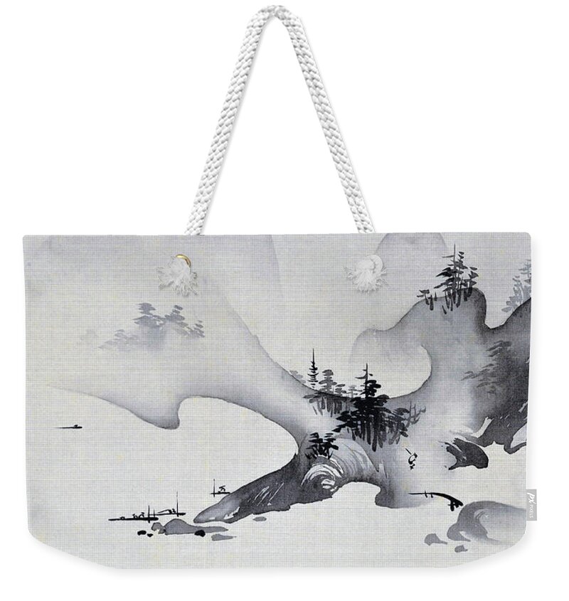 Hashimoto Gaho Weekender Tote Bag featuring the painting Lake and Mountains - Digital Remastered Edition by Hashimoto Gaho