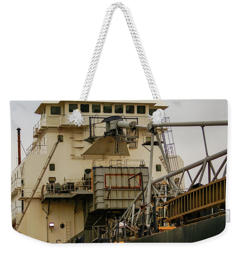 Canada Weekender Tote Bag featuring the photograph Lake Freighter by Deb Beausoleil